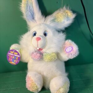 1993 White Plush Bunny with Pastel Accents - Interactive Shake & Sing by